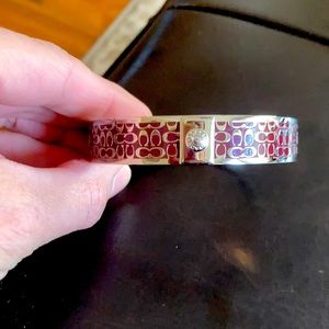 Coach Silver Bangle Bracelet in Maroon.